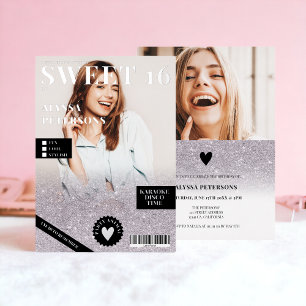 Magazin 2 Foto lila Silber Glitter Sweet 16 Folieneinladung