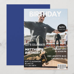 Magazin Navyblau Foto Lustig 56. Geburtstag Einladung
