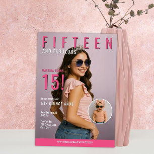Magazin-Style Quinceañera Pink Mis Quince Años Einladung