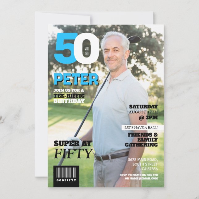 Magazine 50 Mens Golf 50 Golfer Geburtstag Einladung (Vorderseite)