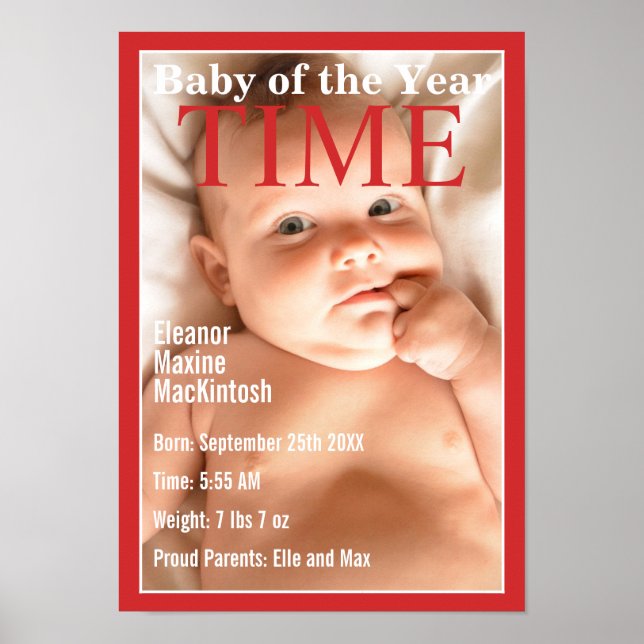 Magazine Cover Baby Birth Stats Poster (Vorne)