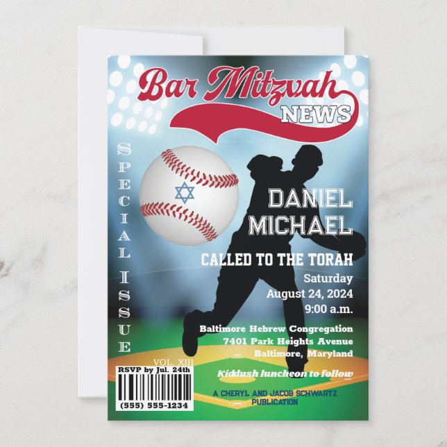 Magazine Cover Baseball Bar Mitzvah Einladung (Vorderseite)