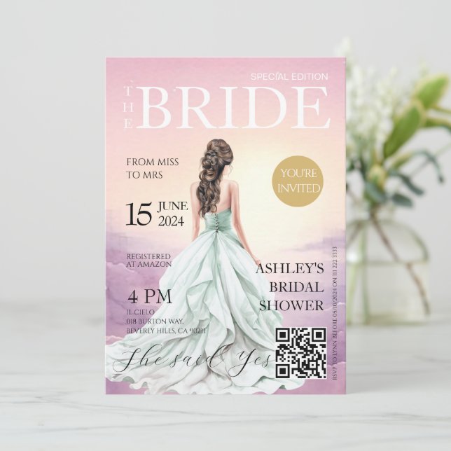 Magazine Cover Bridal Dusche Einladung (Stehend Vorderseite)