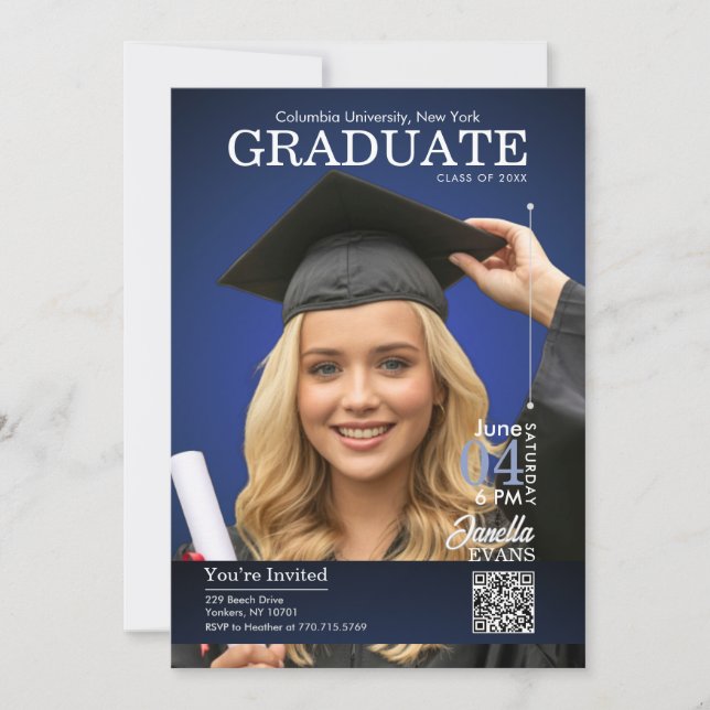 Magazine Cover Graduation Blue Einladung (Vorderseite)