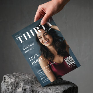 Magazine Cover Photo 30th Birthday Party QR Code Einladung