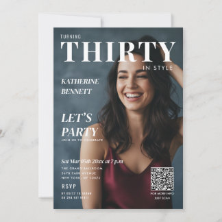 Magazine Cover Photo 30th Birthday Party QR Code Einladung