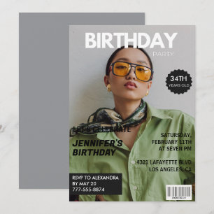 Magazine Cover Stilvoll für ihr Foto 34. Geburtsta Einladung