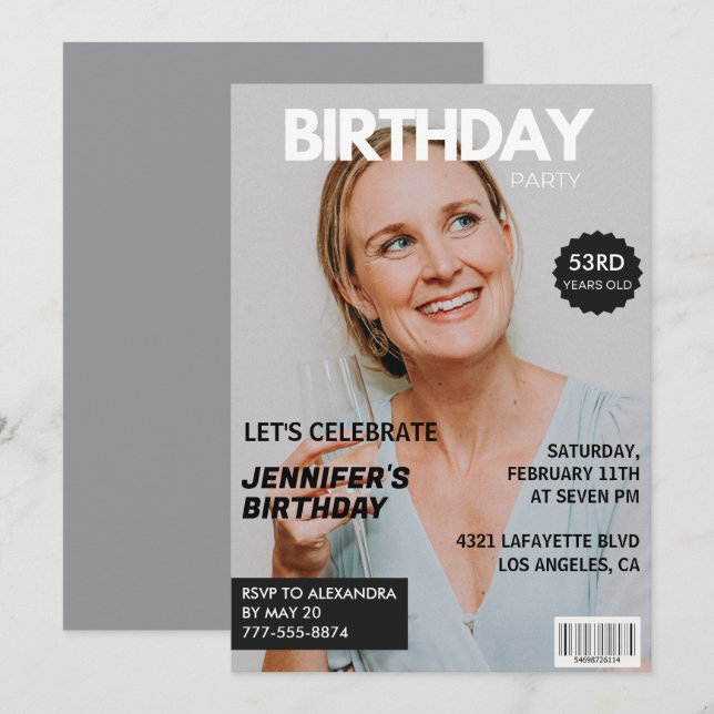 Magazine Cover Stilvoll für ihr Foto 53. Geburtsta Einladung (Vorne/Hinten)