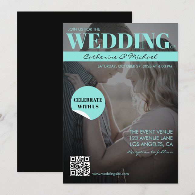 Magazine Cover Trendy Dark Foto Einladung (Vorne/Hinten)