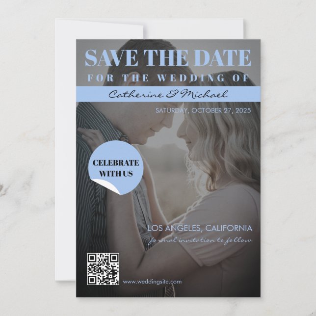 Magazine Cover Trendy Dark Foto Save The Date (Vorderseite)