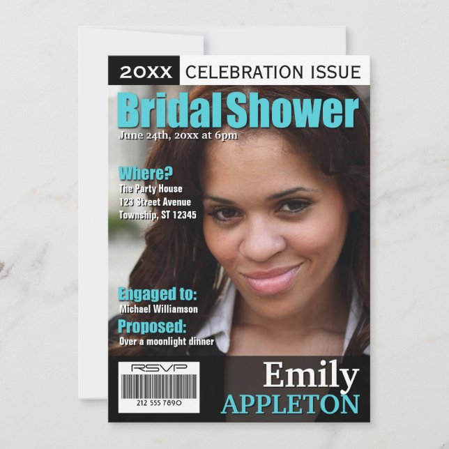 Magazine Cover Turquoise Bridal Dusche Einladungen (Vorderseite)
