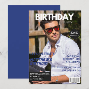 Magazine Navy Blue Foto Funny 52. Geburtstag Einladung