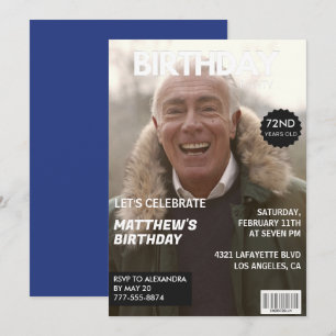 Magazine Navy Blue Foto Funny 72. Geburtstag Einladung