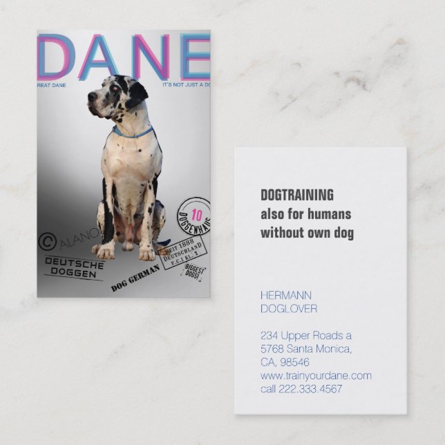 Magazine Style Great Dane Visitenkarte (Vorne/Hinten)