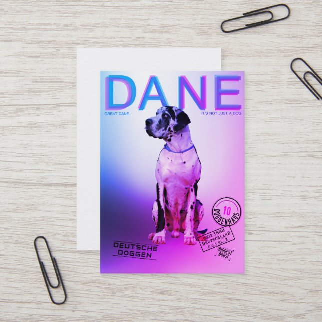 Magazine Style Great Dane Visitenkarte (Vorderseite/Rückseite Beispiel)