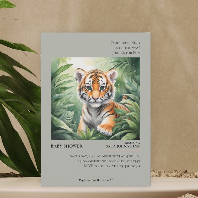 Magazine Style Wild Safari niedlich Tiger Babydusc Einladung (Von Creator hochgeladen)