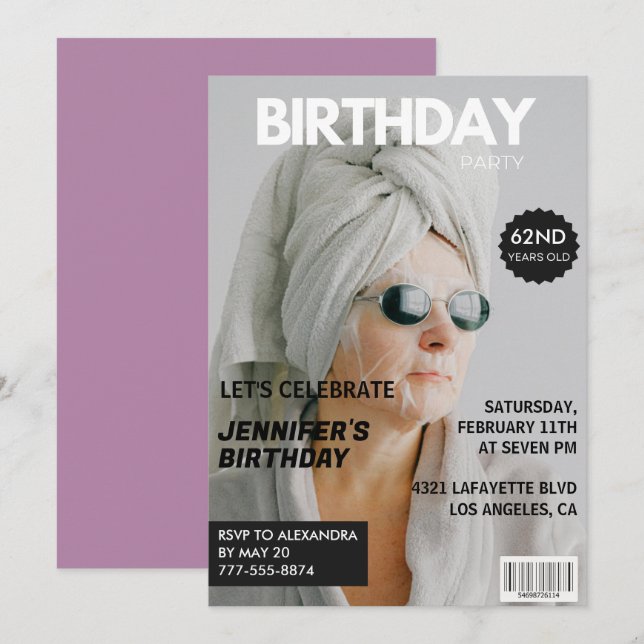 Magazine Stylish Photo 62e anniversaire invitation (Devant / Derrière)