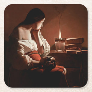 Magdalene mit der rauchenden Flamme, La Tour Rechteckiger Pappuntersetzer