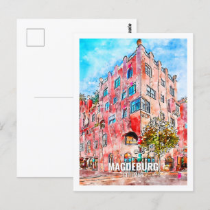 Magdeburg Deutschland Berühmter Platz Wasserfarben Postkarte