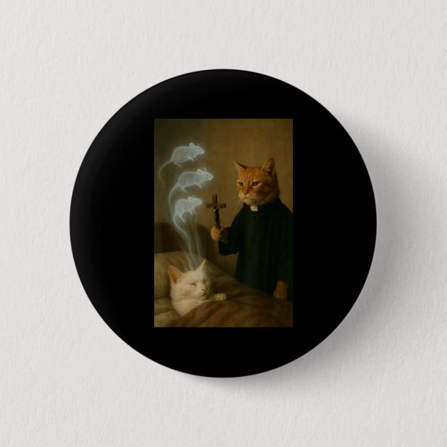 Mage Cat Meme Cat Exorcism Mouse Funny Fantasy Hum Button (Vorderseite)