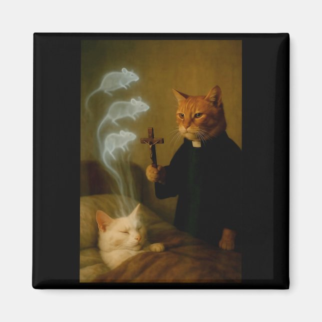 Mage Cat Meme Cat Exorcism Mouse Funny Fantasy Hum Magnet (Vorne)