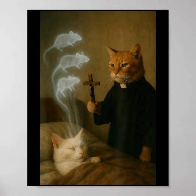 Mage Cat Meme Cat Exorcism Mouse Funny Fantasy Hum Poster (Vorne)