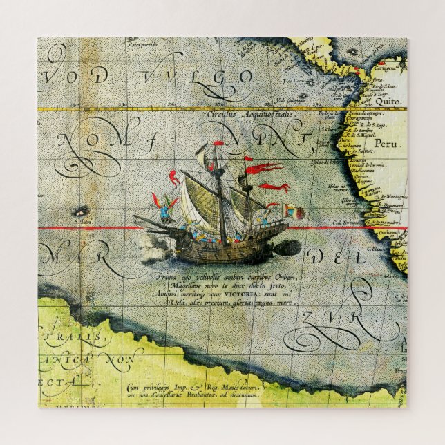Magellans Schiff Victoria, Antike Karte Pazifische (Vertikal)