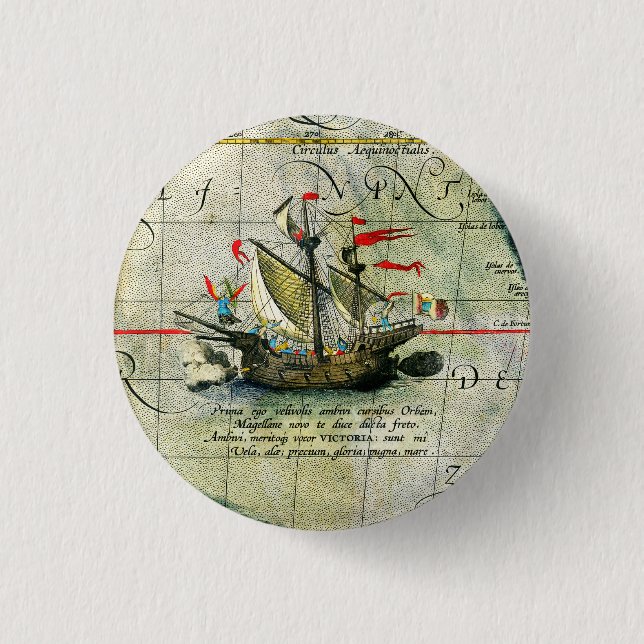 Magellans Schiff Victoria, Antike Karte Pazifische Button (Vorderseite)