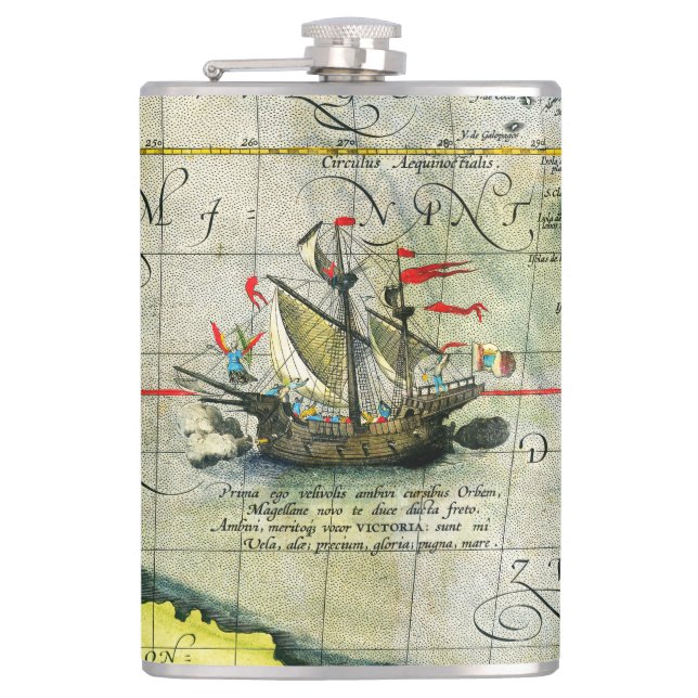 Magellans Schiff Victoria, Antike Karte Pazifische Flachmann (Vorderseite)