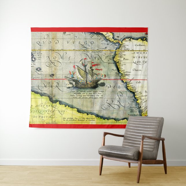 Magellans Schiff Victoria, Antike Karte Pazifische Wandteppich (Beispiel (Horizontal))