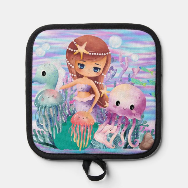 Magenmädchen mit einem Stern im Haar, der im Oce s Topflappen (Vorderseite)