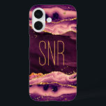 Magenta Agate Geode Monogram Name Gold Glitzer iPhone 16 Hülle<br><div class="desc">Elegante, stilvolle personalisierte Handy-Gehäuse mit Magentagate, Geode und Marmor mit Imitaten Gold Glitzer mit einem Monogramm, Initialen oder Namen in einem bearbeitbaren modernen Schriftart Stil in Gold. OPTIONEN: Das Beispiel wird auf einem iPhone 14 Barely There Gehäuse Stil angezeigt - andere Telefonmodelle und Gehäusetypen sind auf der Bestellseite verfügbar. HILFE:...</div>