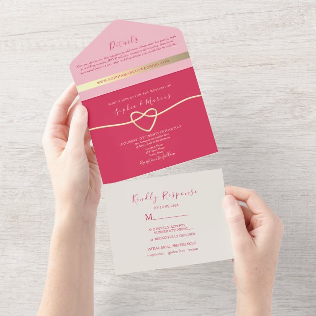 Magenta All-in-One Hochzeitseinladung + Foto All In One Einladung (Abreißen)