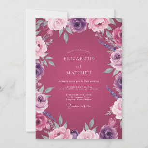 Magenta-Amethyst-Blüten-Hochzeit Einladung