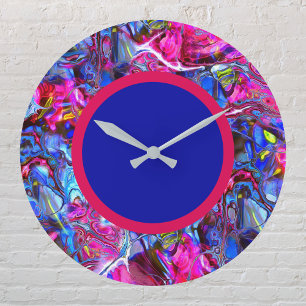 Magenta and Blue Swirl Modern Wall Clock Große Wanduhr