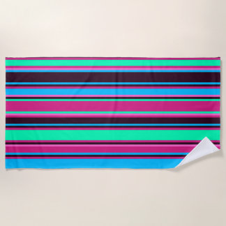 Magenta, Aqua, Blue Strip Strandtuch