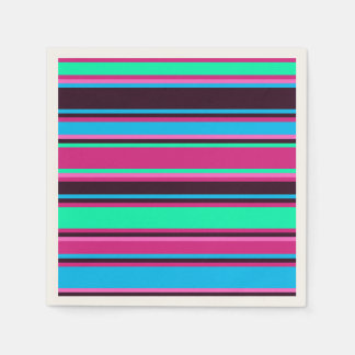 Magenta, Aqua & Blue Striped Paper Napkin Serviette