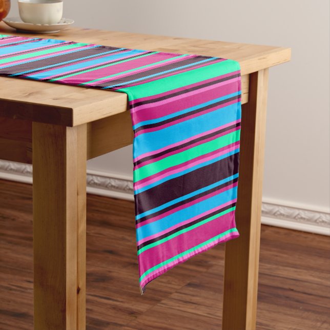 Magenta, Aqua und Blauer Streifen Tischläufer (Beispiel)