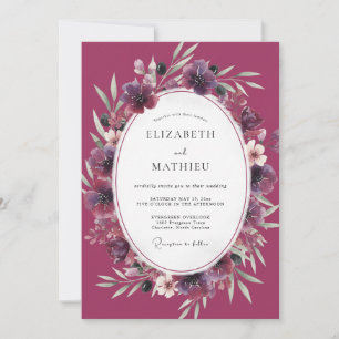 Magenta-Aquarell-Blumenhochzeit Einladung