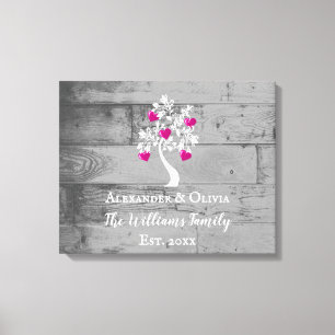 Magenta Arbre des Coeurs Toile Mariage Imprimer