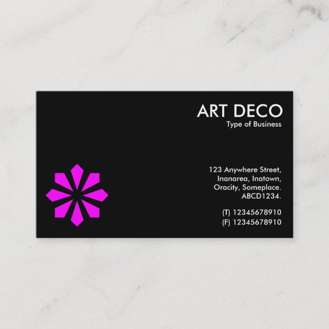 Magenta Art Deco Blume Symbol - Schwarz Visitenkarte (Vorderseite)