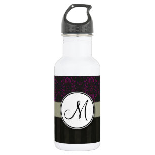 Magenta auf schwarzer Damaske mit Streifen und Mon Trinkflasche