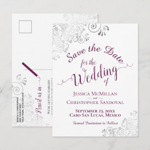 Magenta auf White Lacy Silver Wedding Save the Dat Ankündigungspostkarte