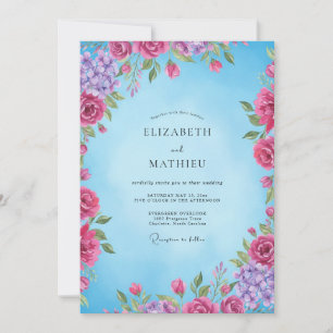 Magenta Azure Bloom Hochzeit Einladung