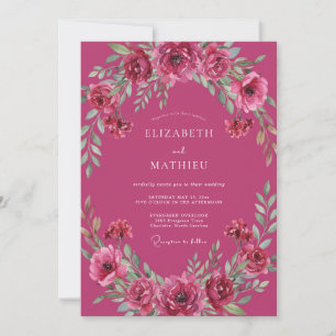 Magenta-Beeren-Laub-Hochzeit Einladung