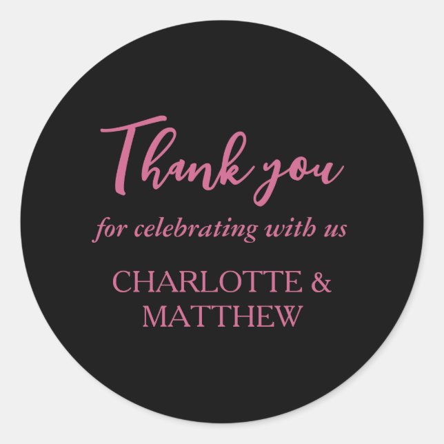 Magenta & Black Wedding Classic Round Sticker (Vorderseite)