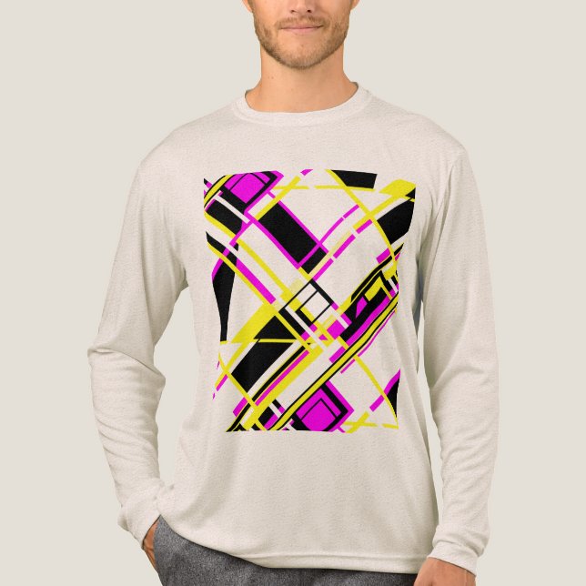 Magenta Black Yellow Diagonal Gameboard MCM Look Tri-Blend Shirt (Vorderseite)
