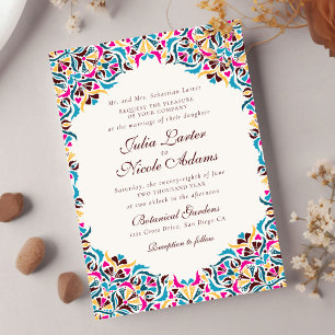 Magenta Blau Gelb Whimsical Florale Hochzeit Einladung