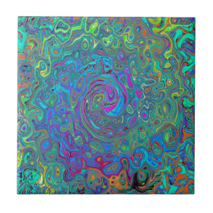 Magenta, Blau und Meeresschaumgrüner Retro-Swirl Fliese