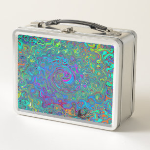 Magenta, Blau und Meeresschaumgrüner Retro-Swirl Metall Brotdose